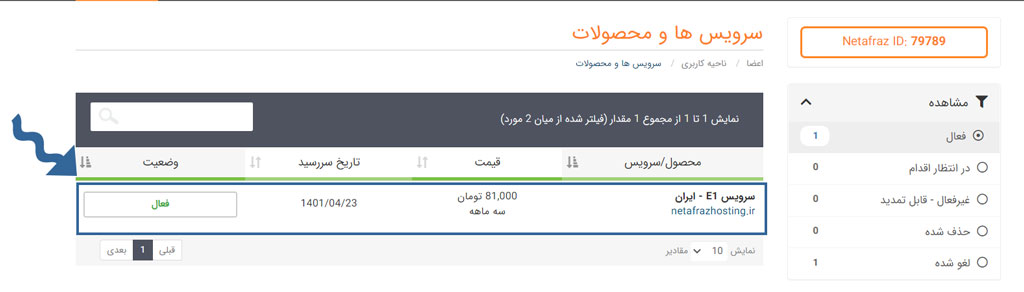 سرویس موردنظر برای ورود به دایرکت ادمین را انتخاب کنید
