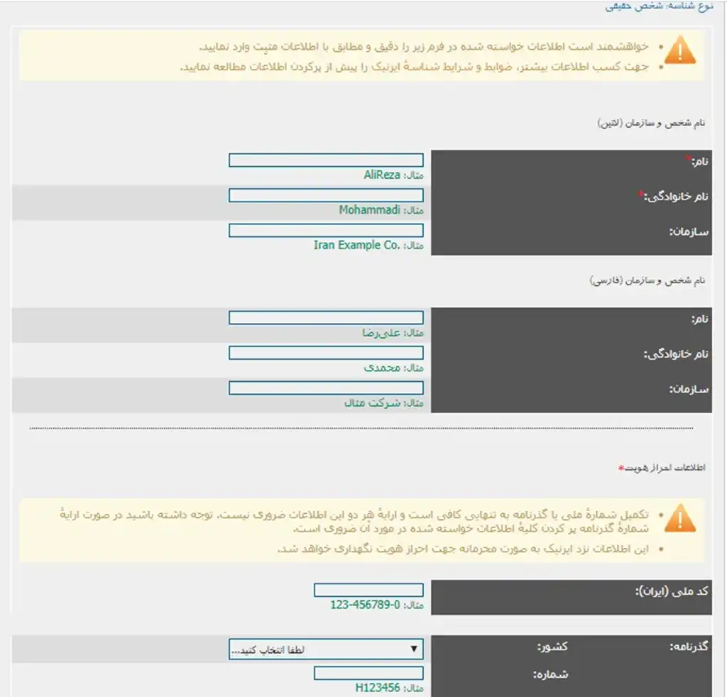 پر کردن فرم مربوط به ثبت شناسه ایرنیک