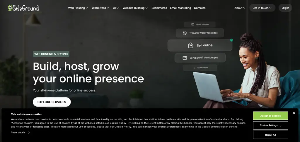 نمایی از سایت SiteGround برای خرید هاست خارجی