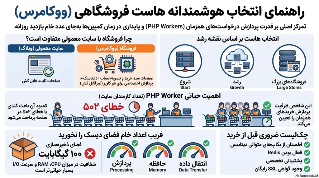 چکلیست انتخاب هاست مناسب فروشگاه اینترنتی اینفوگرافیک چکلیست انتخاب بهترین هاست برای سایت فروشگاهی و ووکامرس
