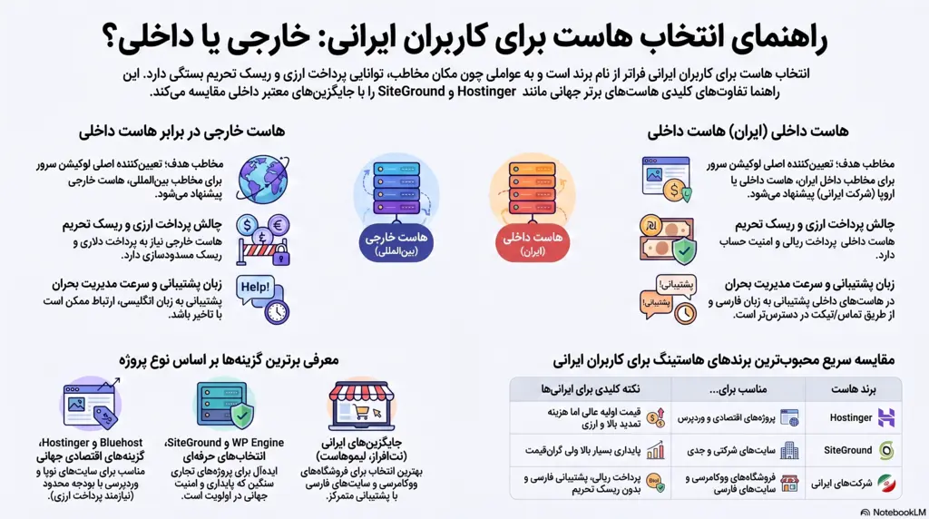 اینفوگرافیک انتخاب بین هاست ایران، هاست اروپا و هاست خارجی