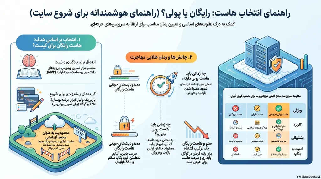 مقایسه هاست رایگان، هاست ارزان و هاست پولی اینفوگرافیک مقایسه هاست رایگان، هاست ارزان و هاست پولی