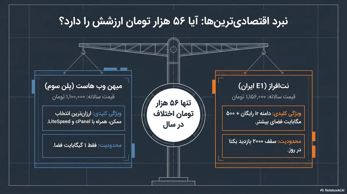 مقایسه نتافراز و میهن وب هاست مقایسه اقتصادی نت افراز و میهن وب هاست با اختلاف قیمت ۵۶ هزار تومان