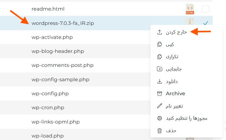 اکسترکت وردپرس در دایرکت ادمین